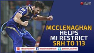 Mitchell McClenaghan's clinical spell helps Mumbai Indians restrict Sunrisers Hyderabad to 113 in IPL 2015